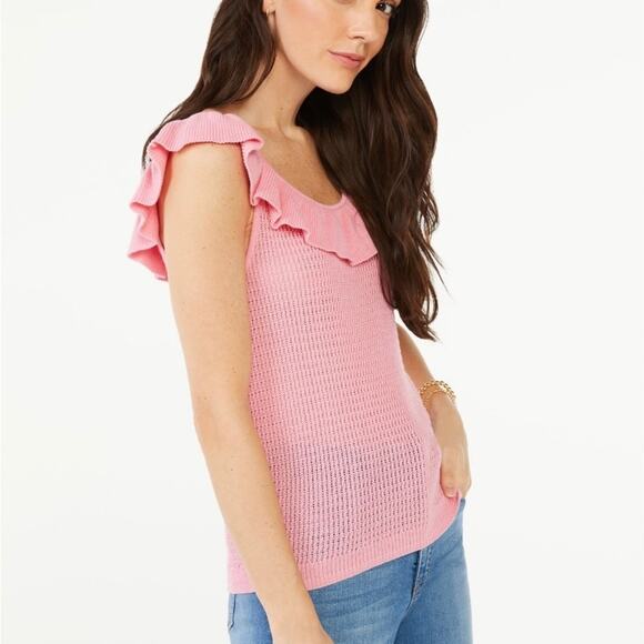 Scoop Summer Sweater Lightweight Pink Sz Large 12-14 Knit 100% Cotton Swank Top - Picture 11 of 11